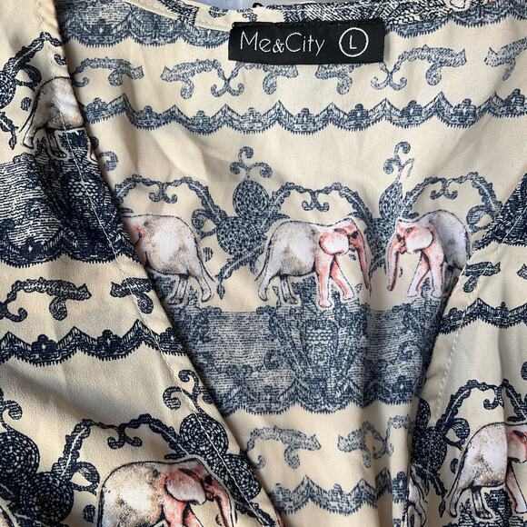 ME & CITY Women’s Sleeveless Short Jumpsuit Romper size L, Beige & Blue,Elephant - Picture 5 of 6